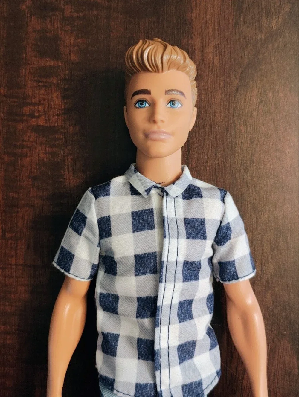 Barbie Ken Doll with Blue Plaid Shirt and Light Blue Jeans